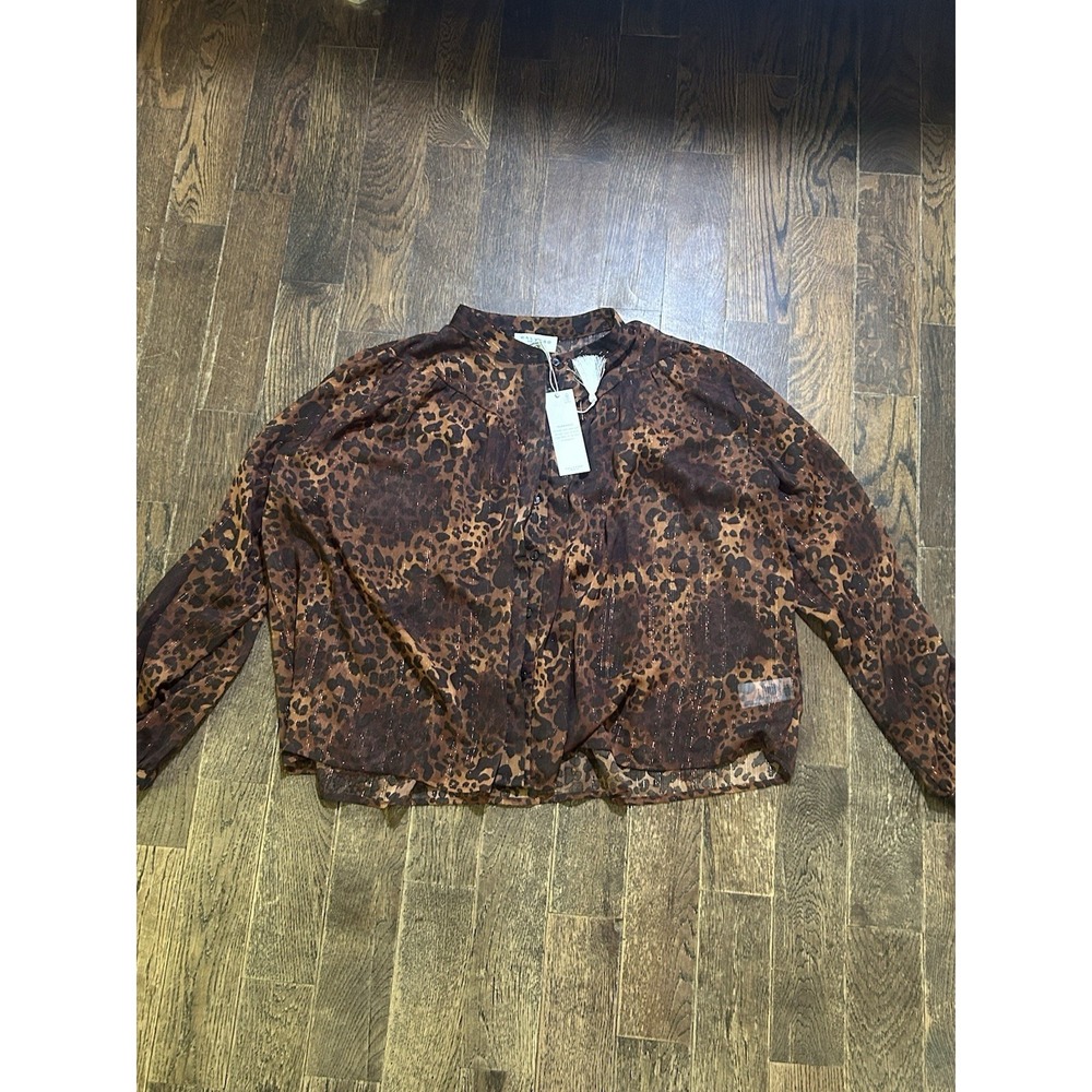 Calypso St, Barth Animal print Sheer Top size XL Button Front Cropped, Beach NWT
